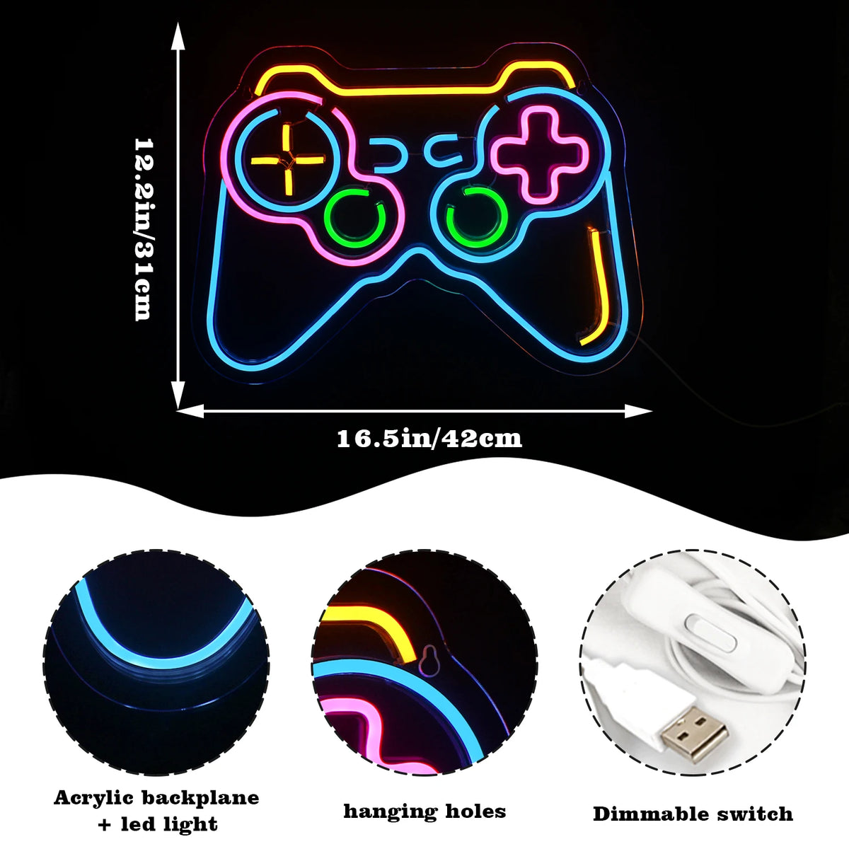 Game Shaped – LED-neonskylt (5 V USB)