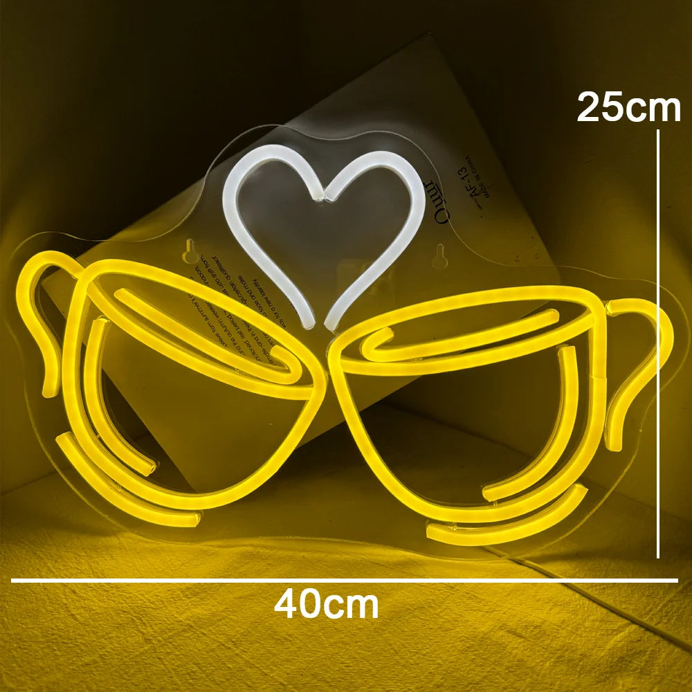 Kaffe Cheers Hjärtformad 5V USB LED Ljusskylt - Prisvärd