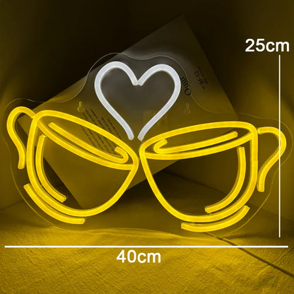 Kaffe Cheers Hjärtformad 5V USB LED Ljusskylt - Prisvärd