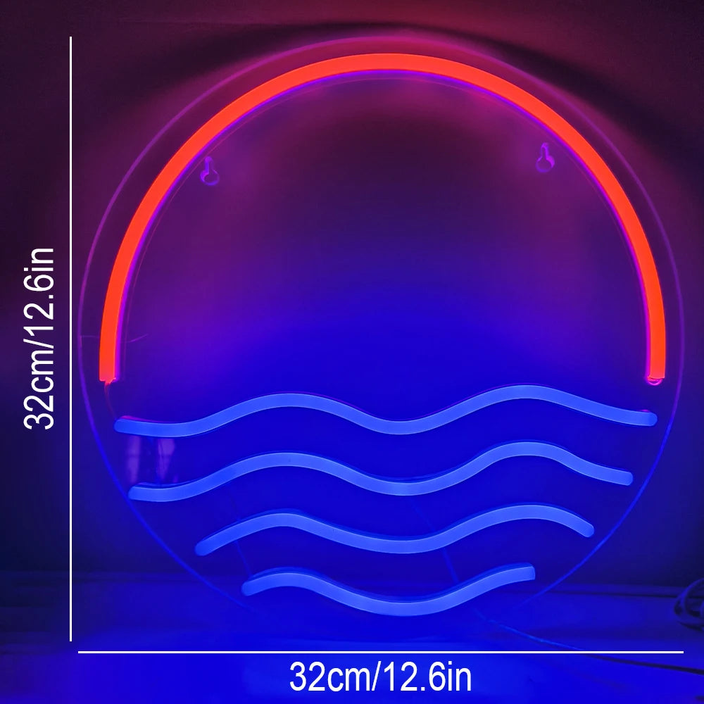Solnedgång och hav – LED-neonskylt (5 V USB)