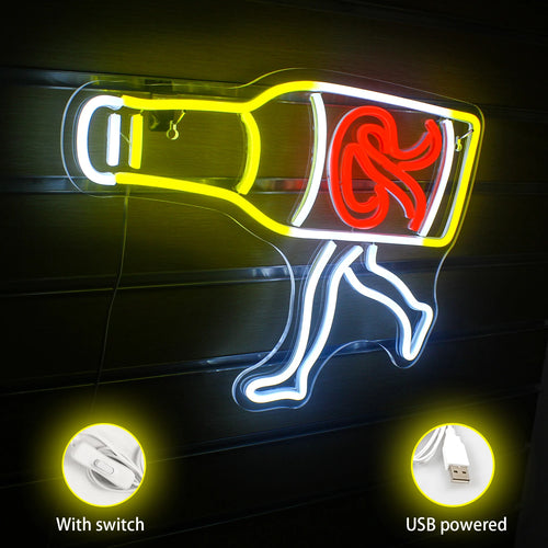 Gående ölflaska – LED-ljusskylt (5 V USB)