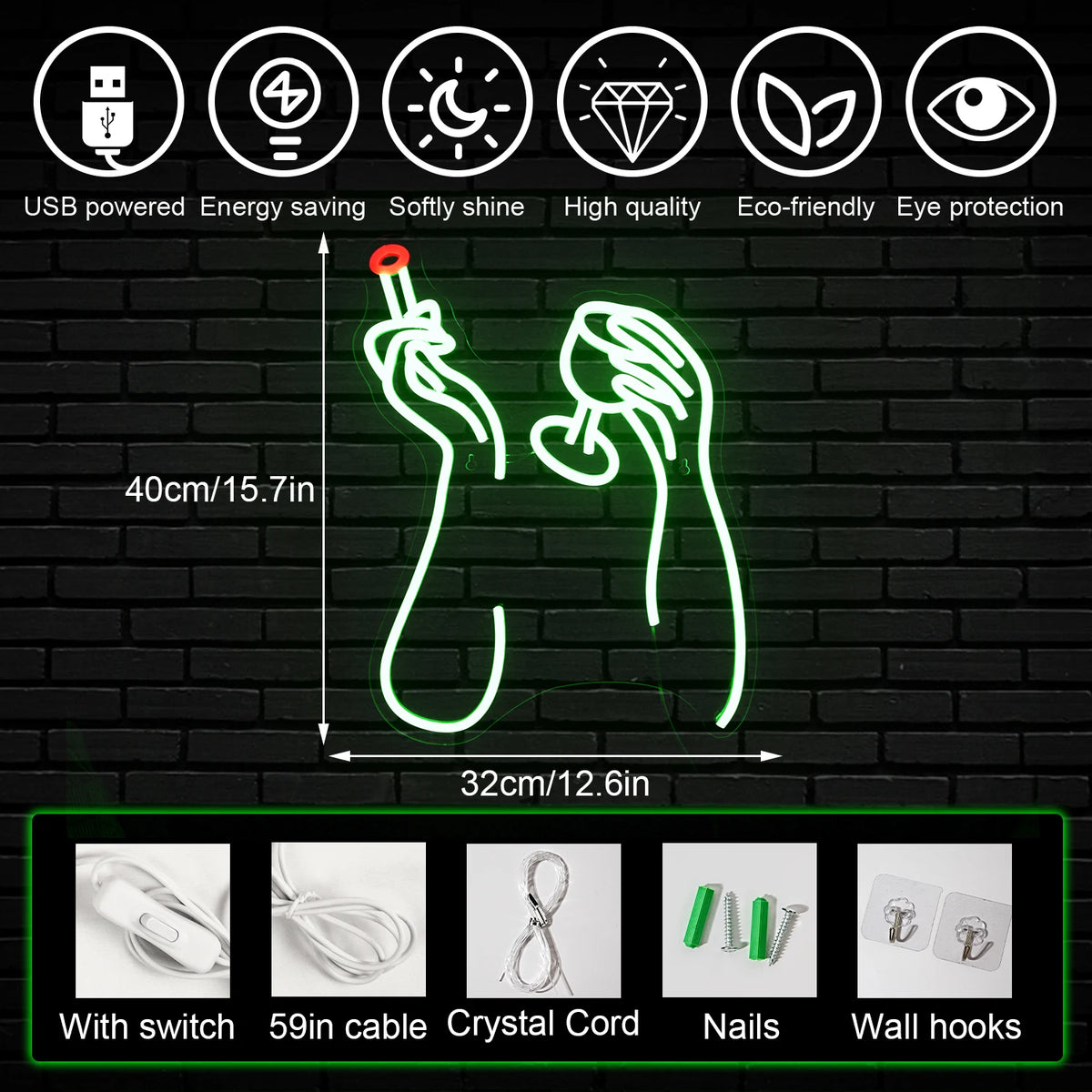 Rök- och dryckesmotiv – LED-neonskylt (5 V USB)