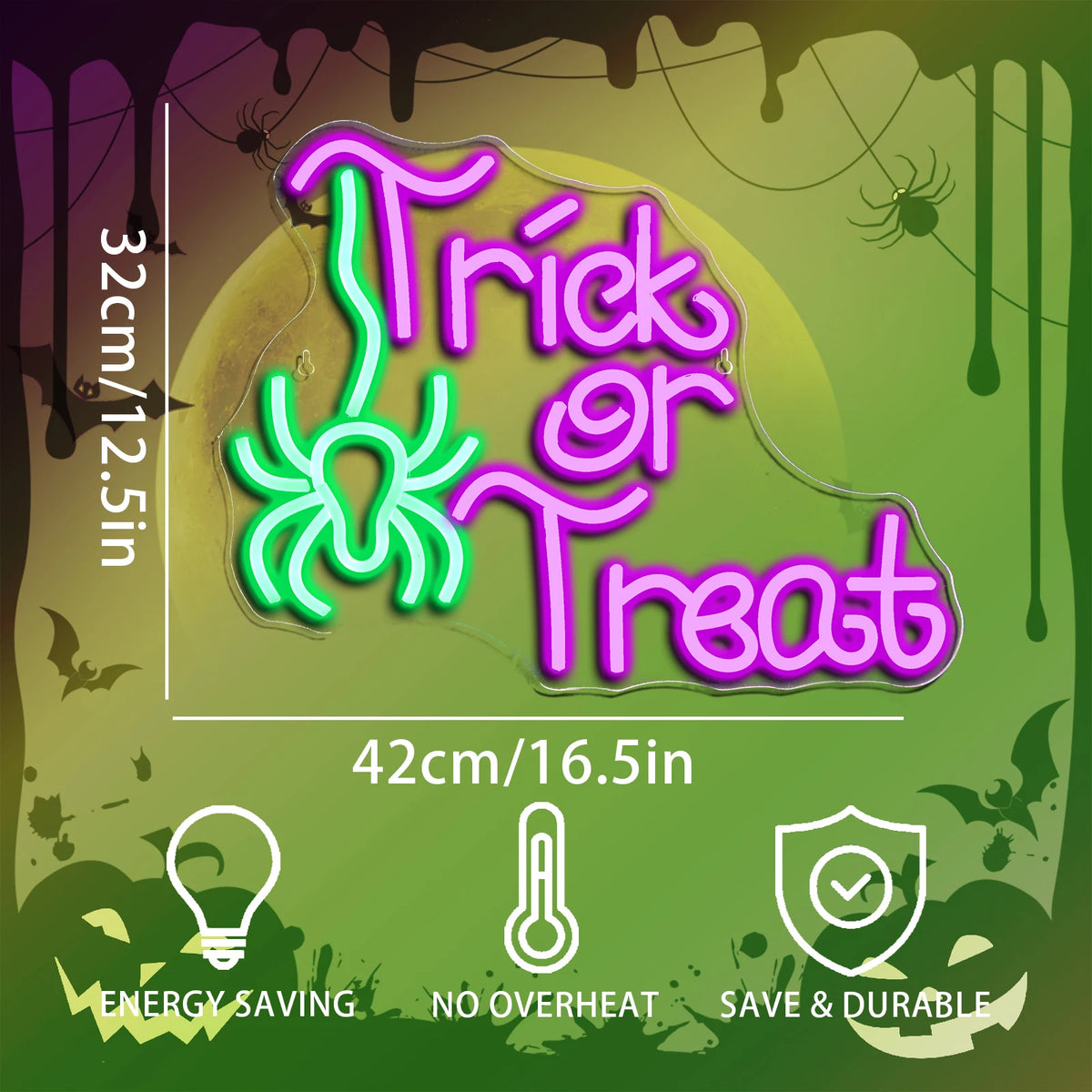 Trick or Treat – Spindel – LED-neonskylt (5 V USB)