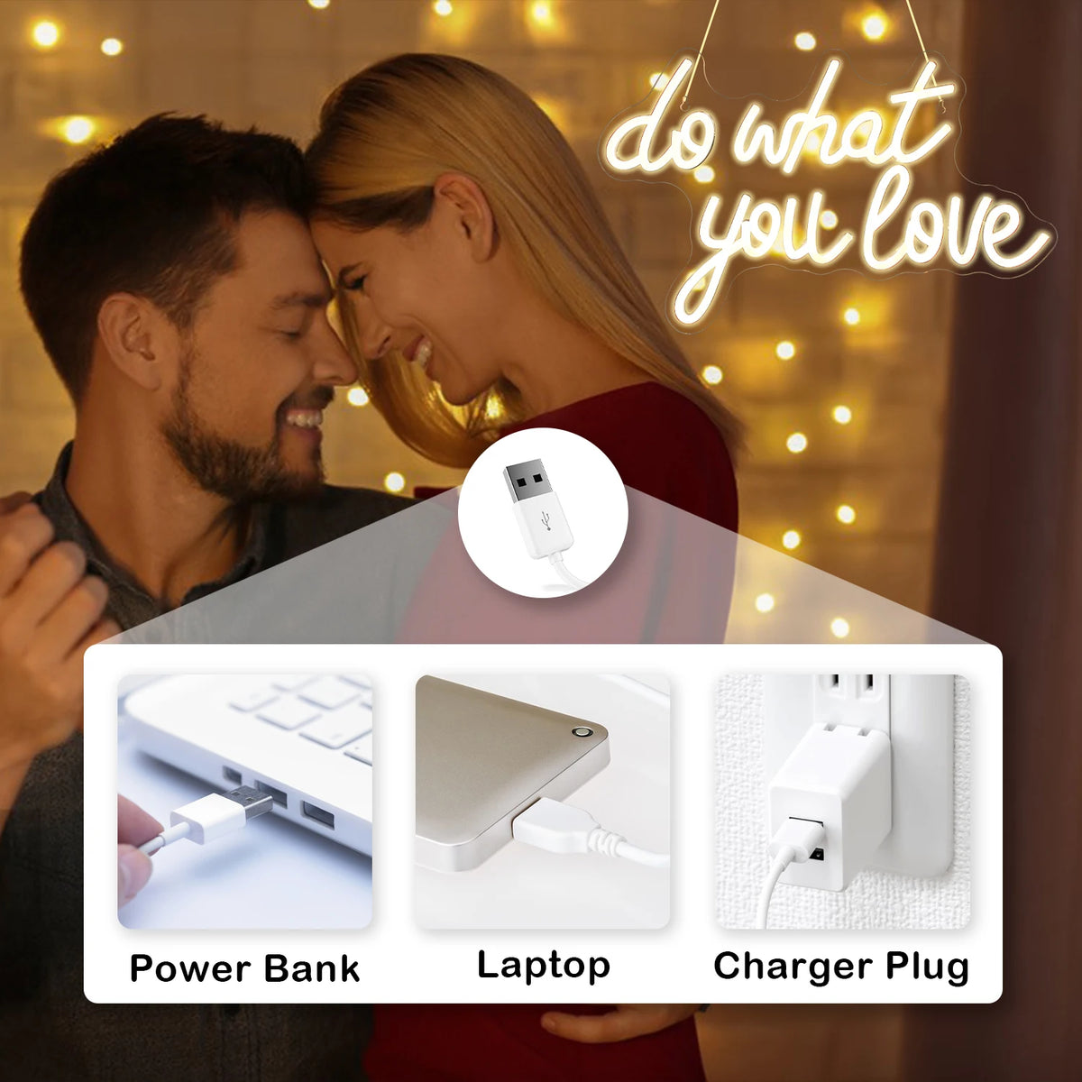 Do What You Love – Hjärta – LED-neonskylt (5 V USB)