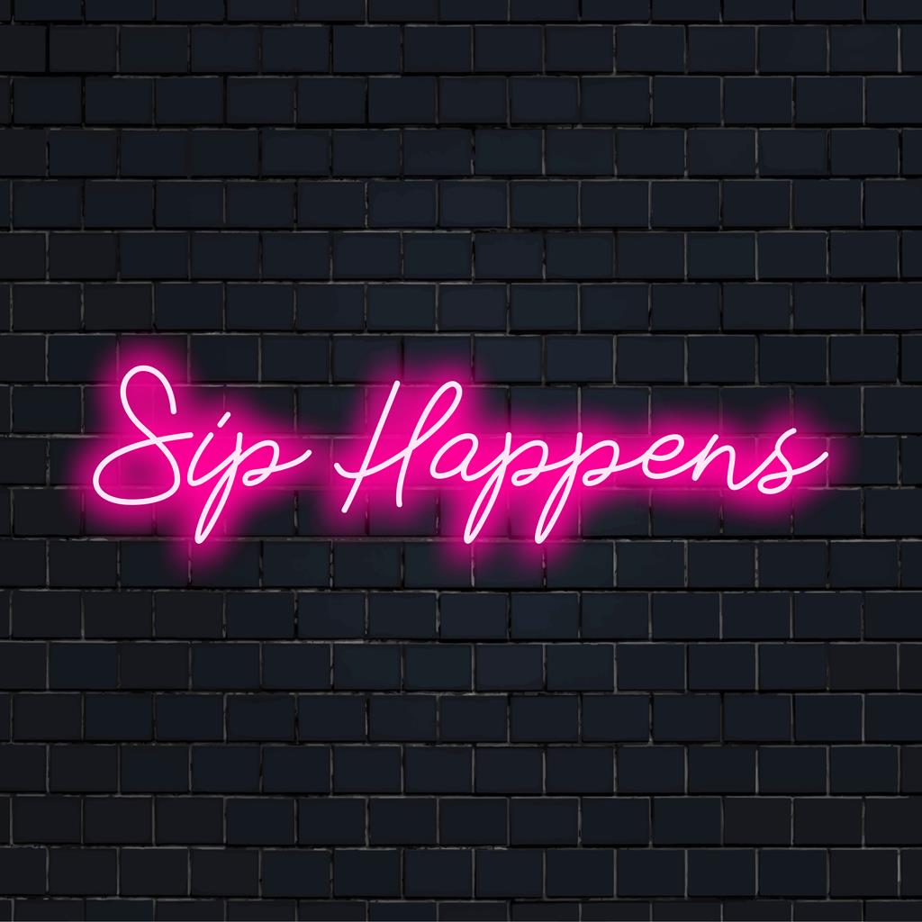 Sip Happens LED-skylt, chic neondekor. Anpassad LED-design, levande glöd perfekt för att lägga till humor till alla utrymmen.