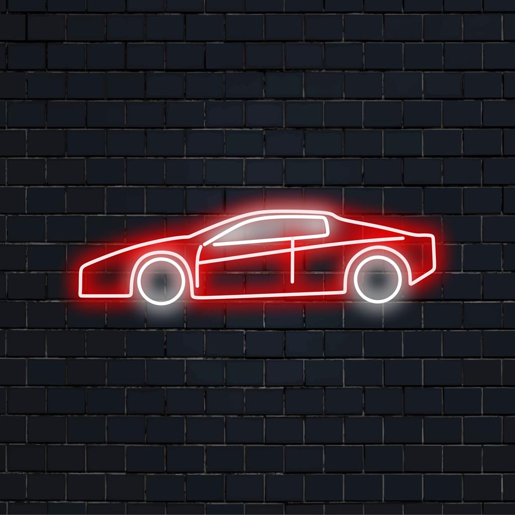 LED neonskylt med en elegant sportbilsdesign; perfekt anpassad inredning för bilentusiaster. Neon väggkonst, LED-ljusdekor.