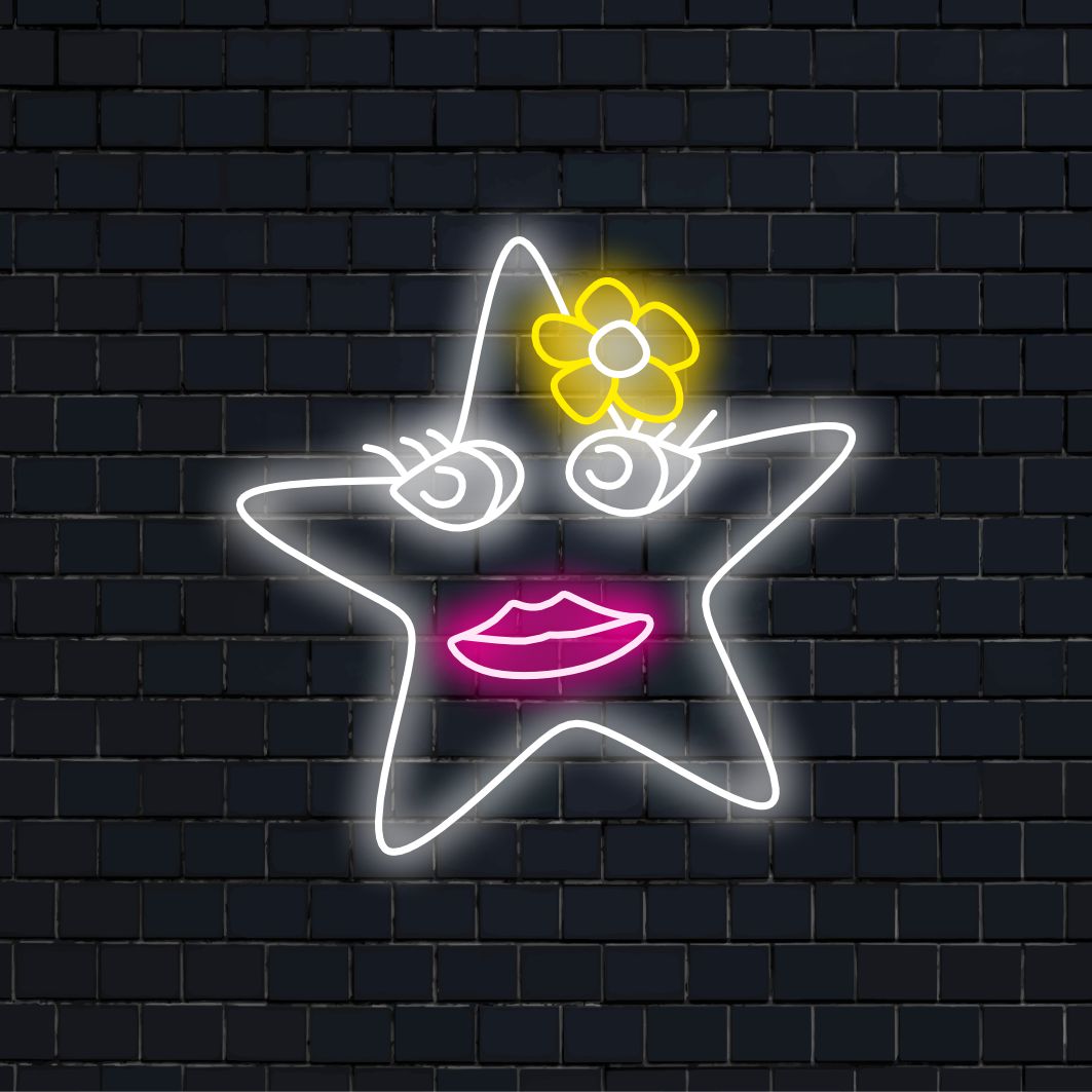 "Starry Night Star Neon Sign" ger kosmos magi med sin lysande stjärndesign, som kastar ett fascinerande sken för en drömsk och förtrollande atmosfär i ditt utrymme.