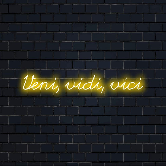 Anpassad LED neonskylt med Veni, Vidi, Vici, perfekt för att ge en unik touch till alla miljöer.