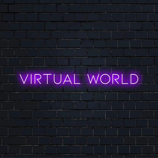 Anpassad LED-neonskylt med titeln Virtual World, som visar upp ett spännande neonkonstverk. Idealisk för inredning eller personliga dekoraccenter.