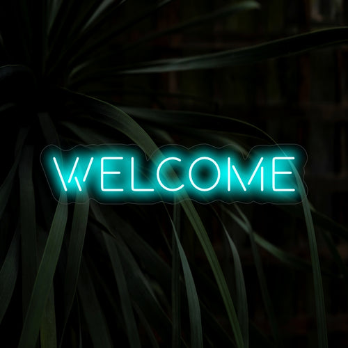 "Welcome Neon Sign" med sitt glada sken ger en varm och inbjudande hälsning till besökare och skapar en gästvänlig atmosfär i ditt utrymme.