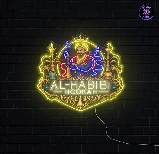 Letreiro LED Neon Personalizado – Al Habibi Hookah (Neon + UV)