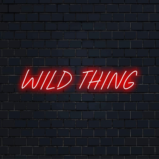Vibrant 'Wild Thing' custom LED neon sign illuminating a lively aesthetic, ideal for unique wall art or decor.