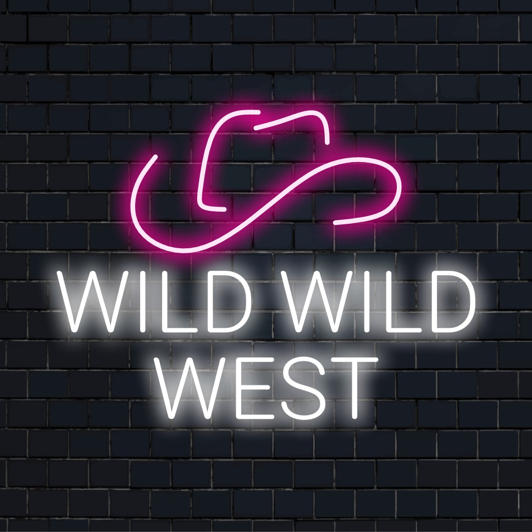 Vilda vilda västern cowboyhatt LED-tecken; en perfekt blandning av neonljuskonst och rustik charm för ditt utrymme.