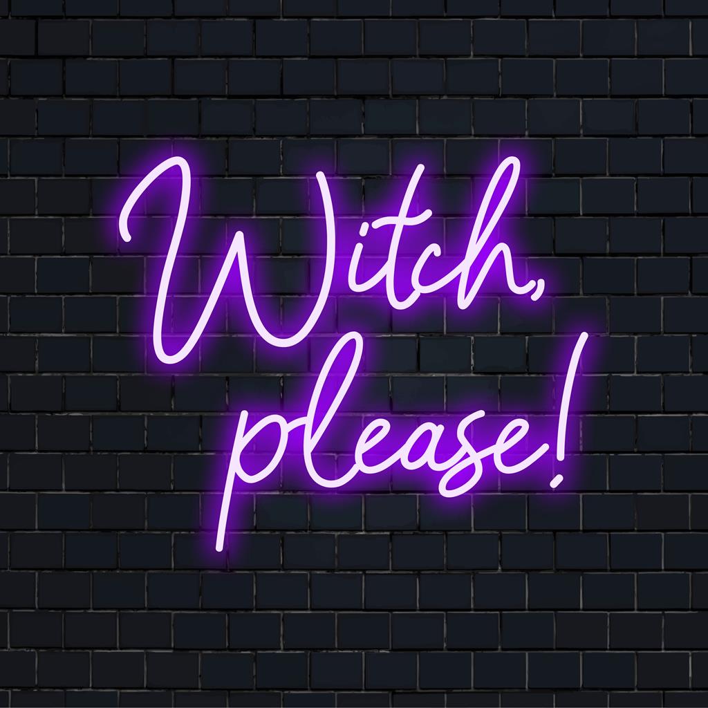 Färgglad anpassad LED-neonskylt med den lekfulla texten Witch, Please! Perfekt för att lägga till levande neonljusdekor till alla utrymmen.