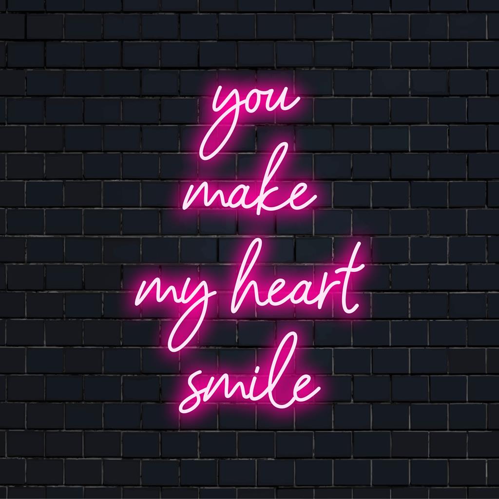 Anpassad LED-neonskylt med citatet You Make My Heart Smile med snygga bokstäver; perfekt för väggdekor i neon.