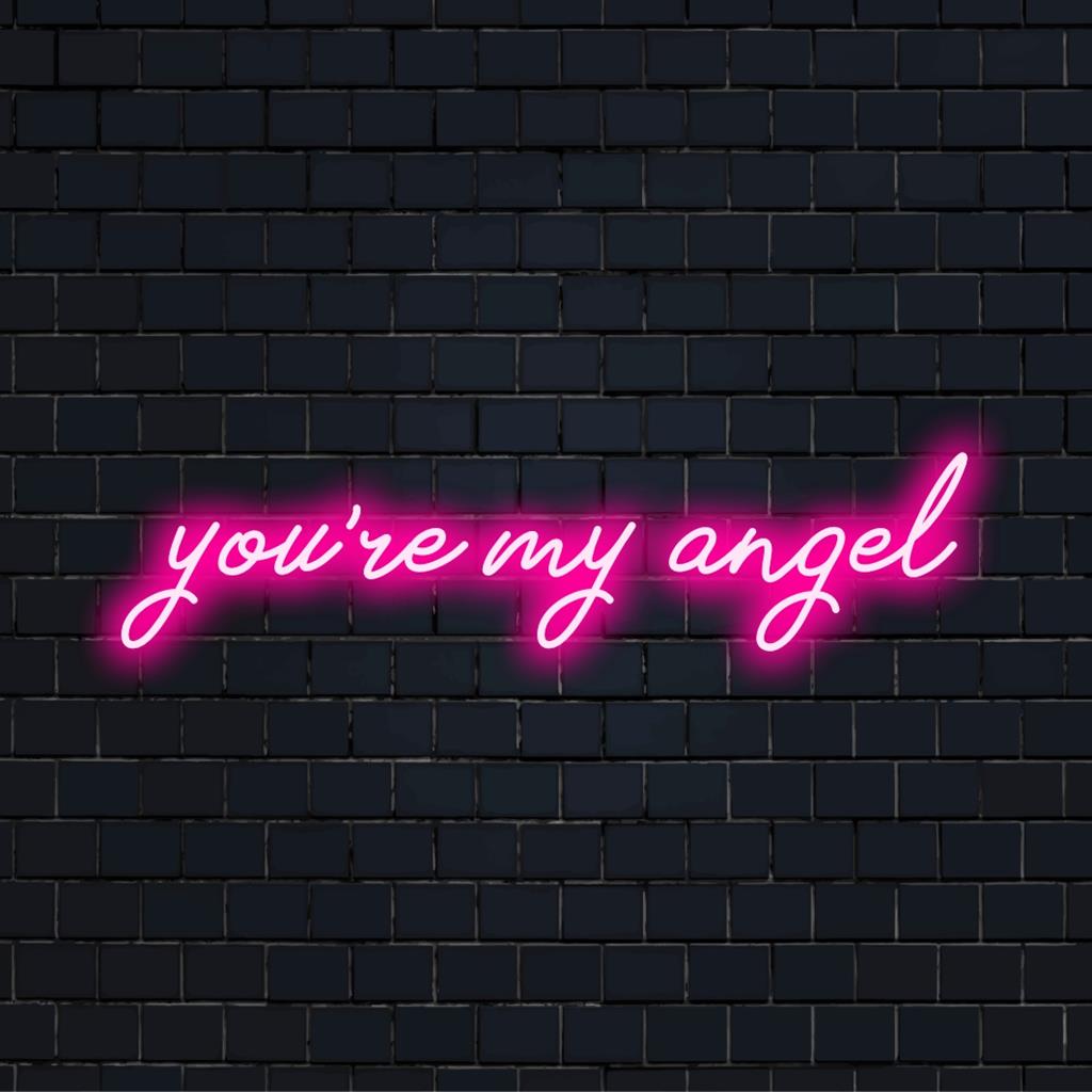 Anpassad LED neonskylt med frasen You're My Angel, perfekt för personlig neoncitatkonst och dekor.