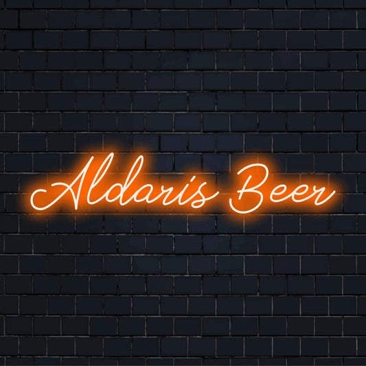 Aldaris Beer LED Neon Sign, bright neon glow on black brick background
