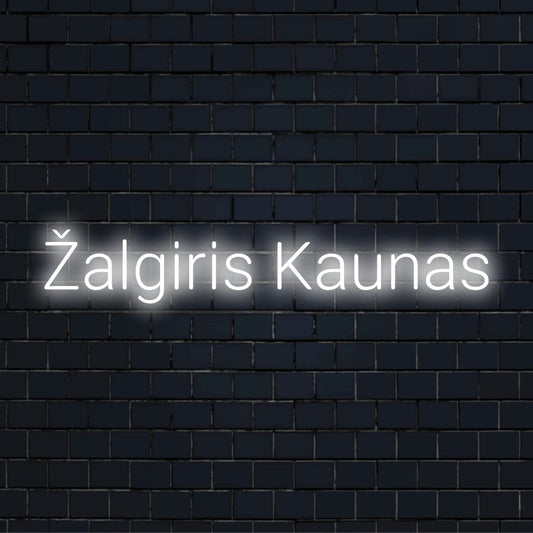 Algiris Kaunas LED Neon Sign, bright LED glow on dark brick background