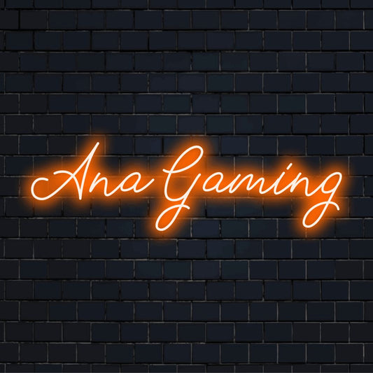 Ana Gaming Personalized LED Neon Sign, glowing wall decor on dark brick background