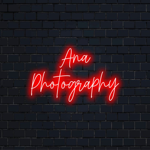 Ana Photography Personalized LED Neon Sign, bright LED glow on dark brick background