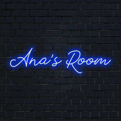 Ana_s Room Personalized Neon Light with bright neon lettering against black brick wall
