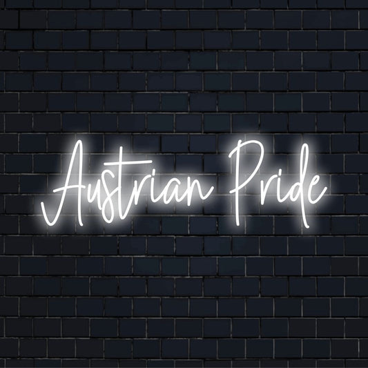 Austrian Pride LED Neon Sign, glowing wall decor on dark brick wall