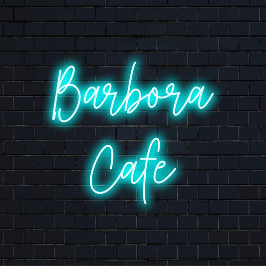 Barbora Cafe Custom Name Neon Sign, glowing wall decor on black brick background