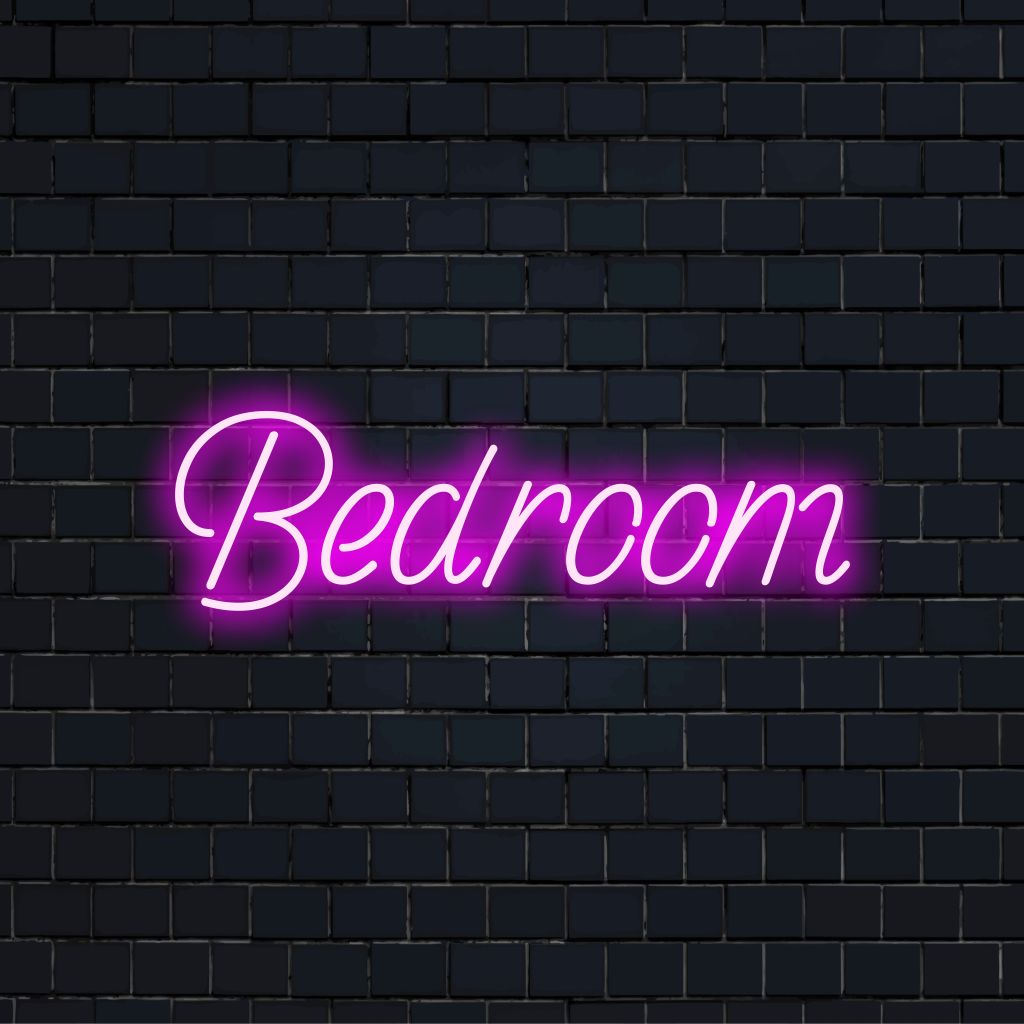 Bedroom LED Neon Sign, bright LED glow on black brick background