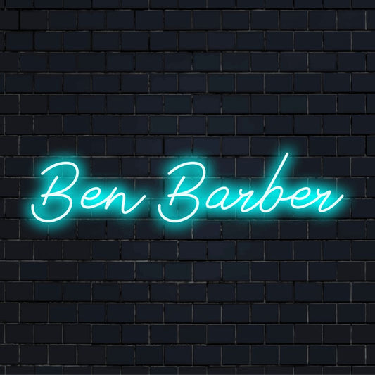 Ben Barber Personalized LED Neon Sign, soft neon glow on dark brick wall