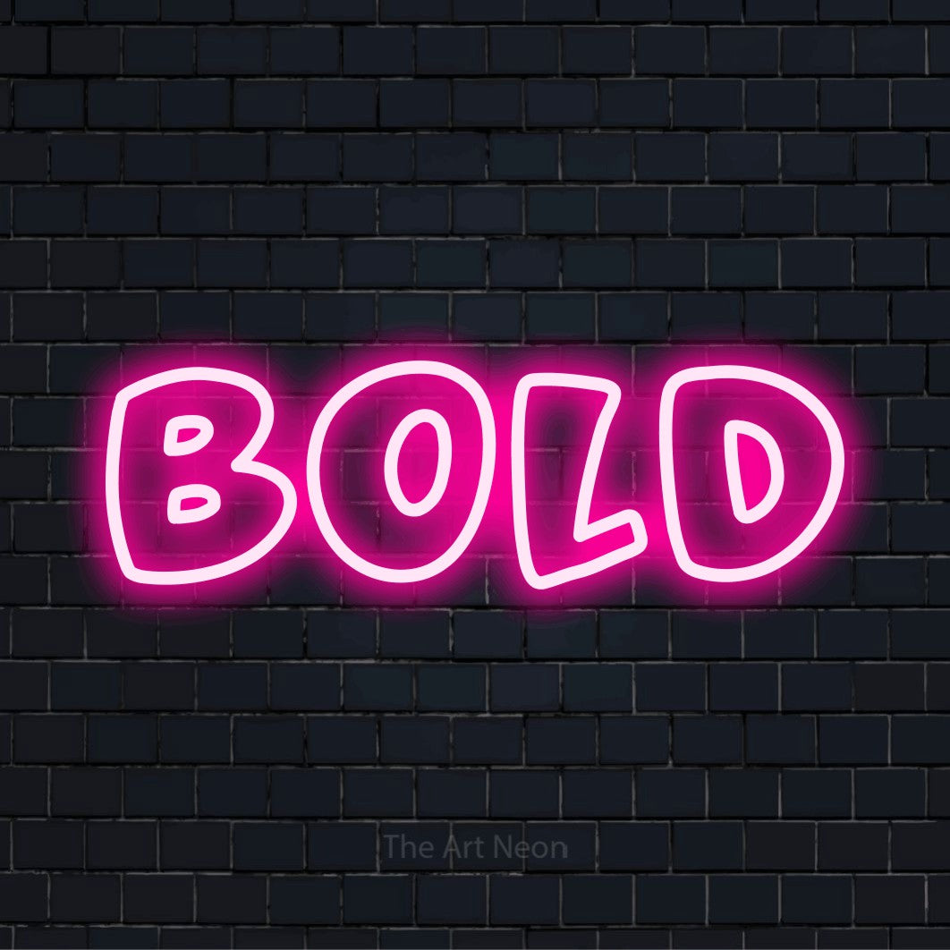"Bold" text design with neon effect on a black brick wall