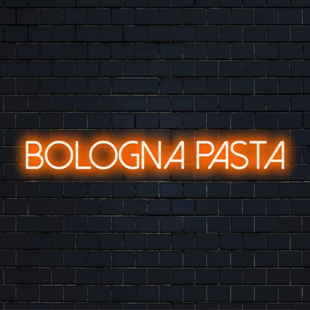 Bologna Pasta Neon Sign, bright neon glow on dark brick background