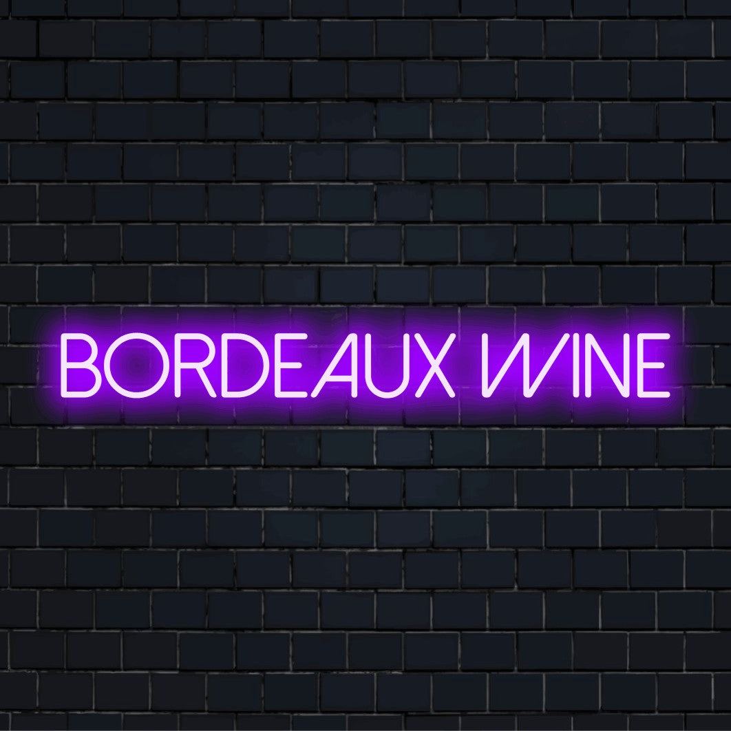 Bordeaux Wine LED Neon Sign, soft neon glow on dark brick wall