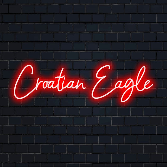Croatian Eagle Neon Sign, bright neon glow on dark brick background