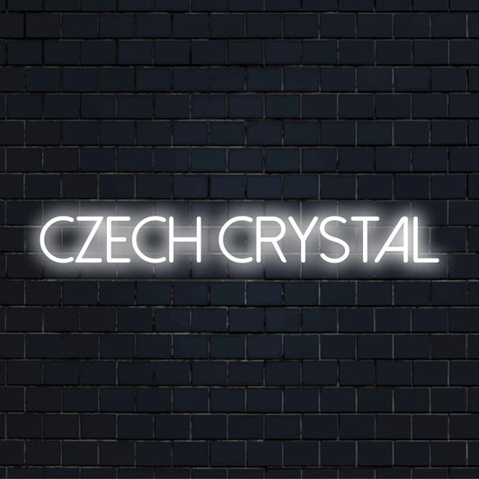 Czech Crystal LED Neon Sign, glowing wall decor on dark brick wall
