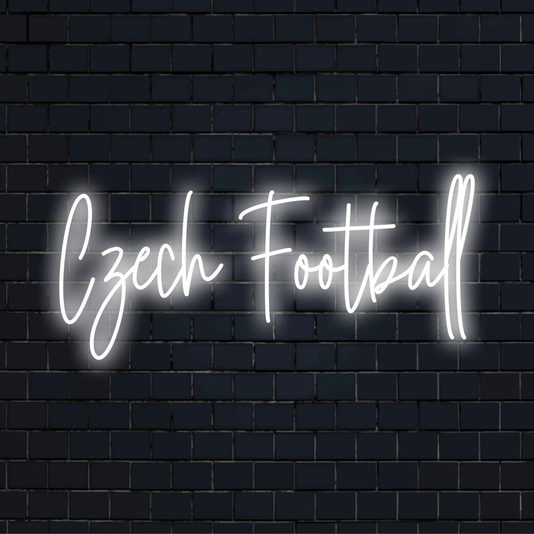Czech Football LED Neon Sign, bright neon glow on black brick background