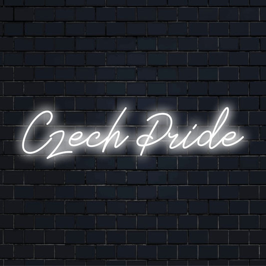 Czech Pride LED Neon Sign, glowing wall decor on black brick background