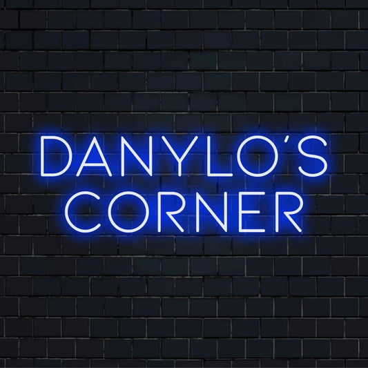 Danylo_s Corner Personalized LED Neon Sign, glowing wall decor on black brick background