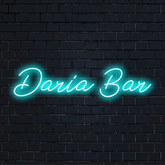 Daria Bar Personalized LED Neon Sign, neon text light on dark brick background