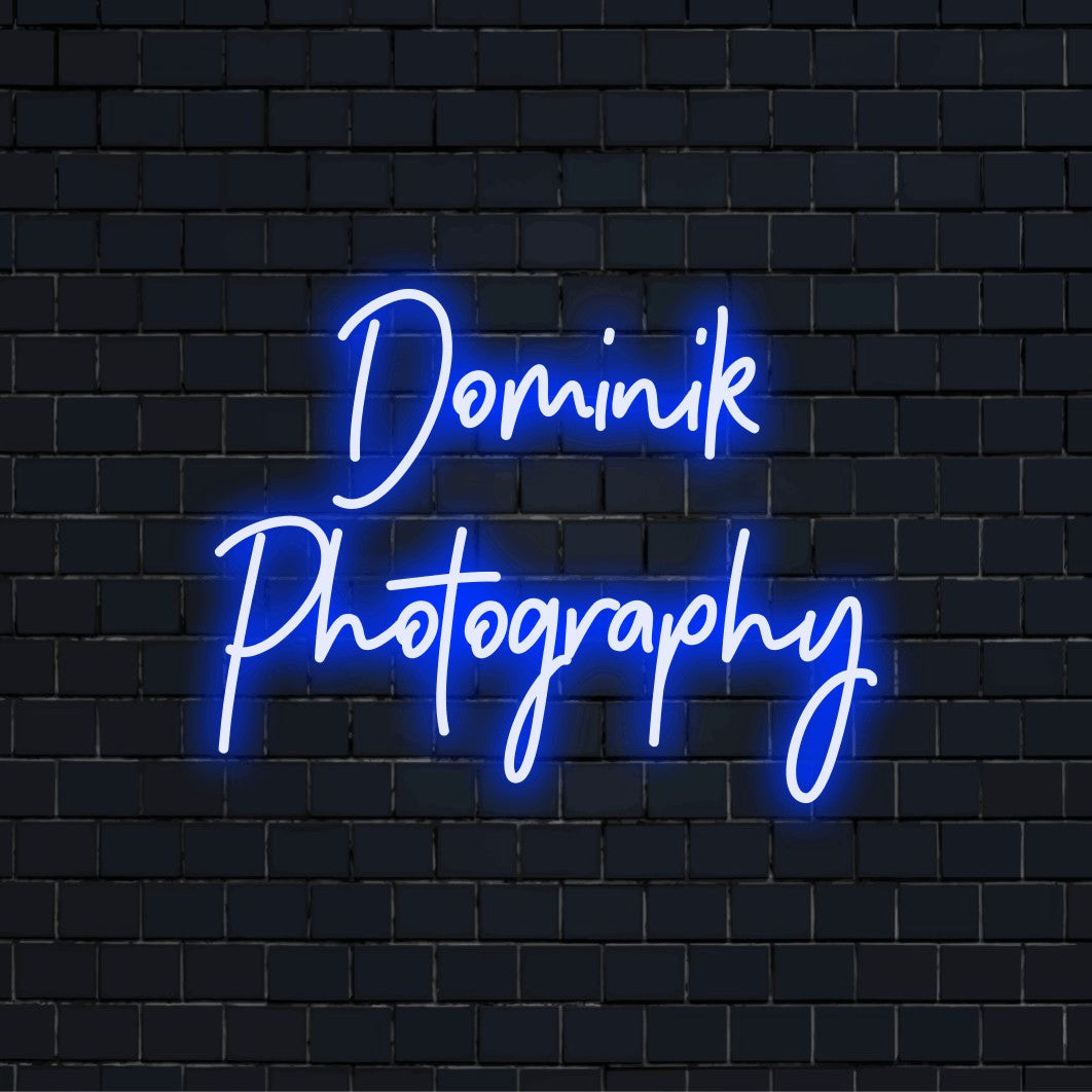 Dominik Photography Personalized Neon Light with bright LED glow against brick backdrop
