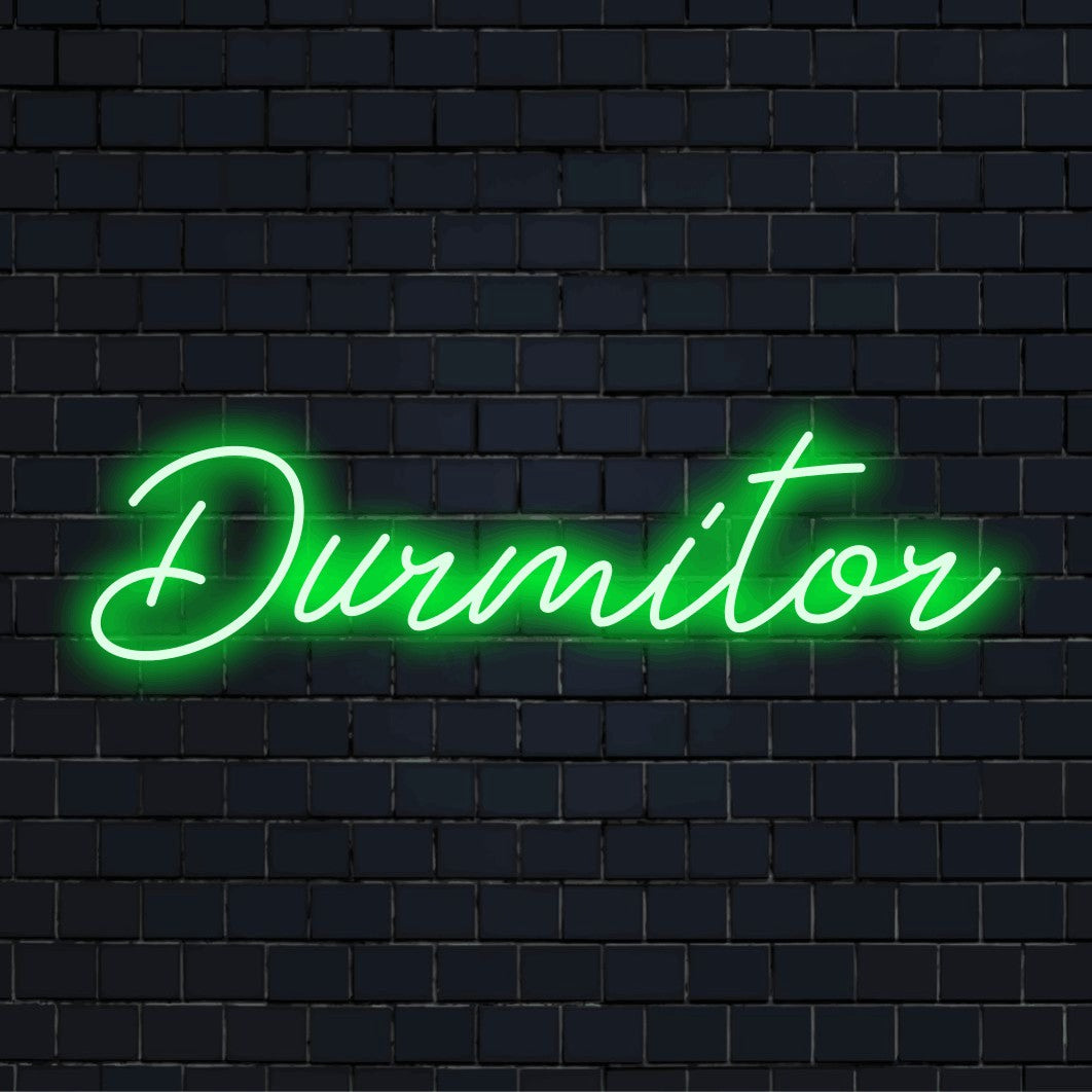 Durmitor Neon Sign, soft neon glow on dark brick background