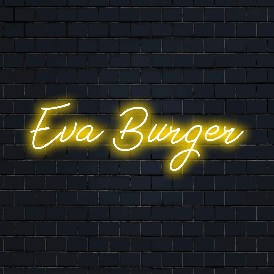 Eva Burger Personalized Neon Light with neon text light on black brick background