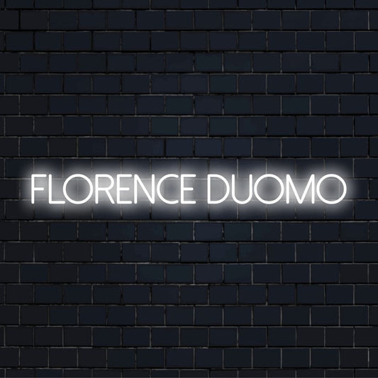 Florence Duomo LED Neon Sign, bright neon glow against brick backdrop