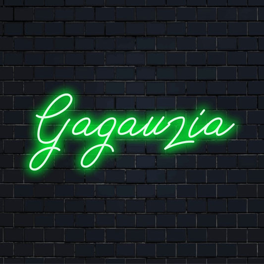 Gagauzia LED Neon Sign, bright LED glow on black brick background