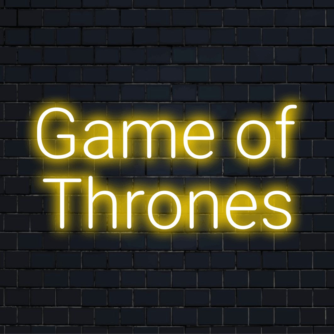Game Of Thrones LED Neon Sign, neon text light on black brick background
