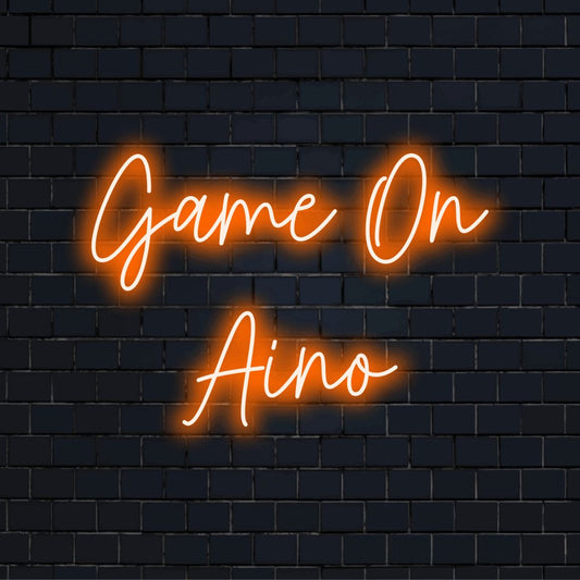 Game On Aino Personalized Neon Light with bright neon glow on dark brick wall
