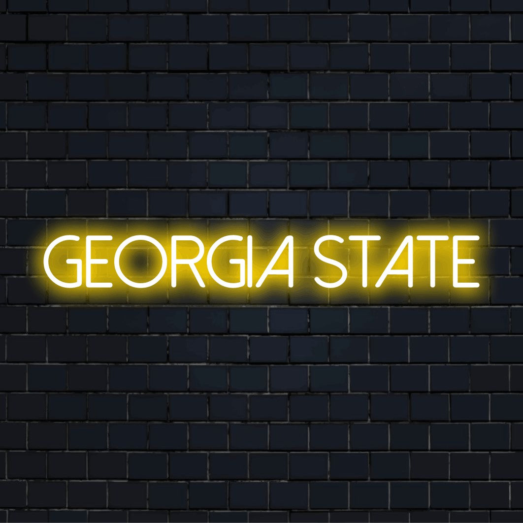 Georgia State Neon Sign, soft neon glow on dark brick wall