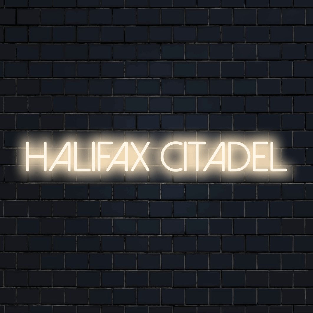 Halifax Citadel LED Neon Sign, bright LED glow against brick backdrop