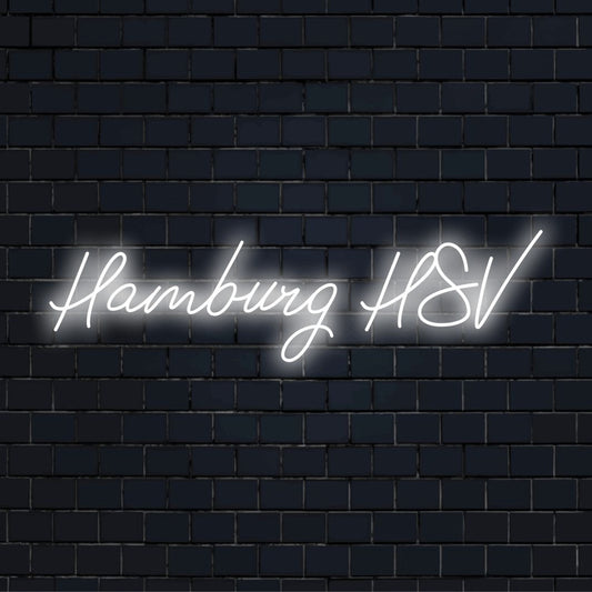 Hamburg Hsv Neon Sign, soft neon glow on dark brick wall