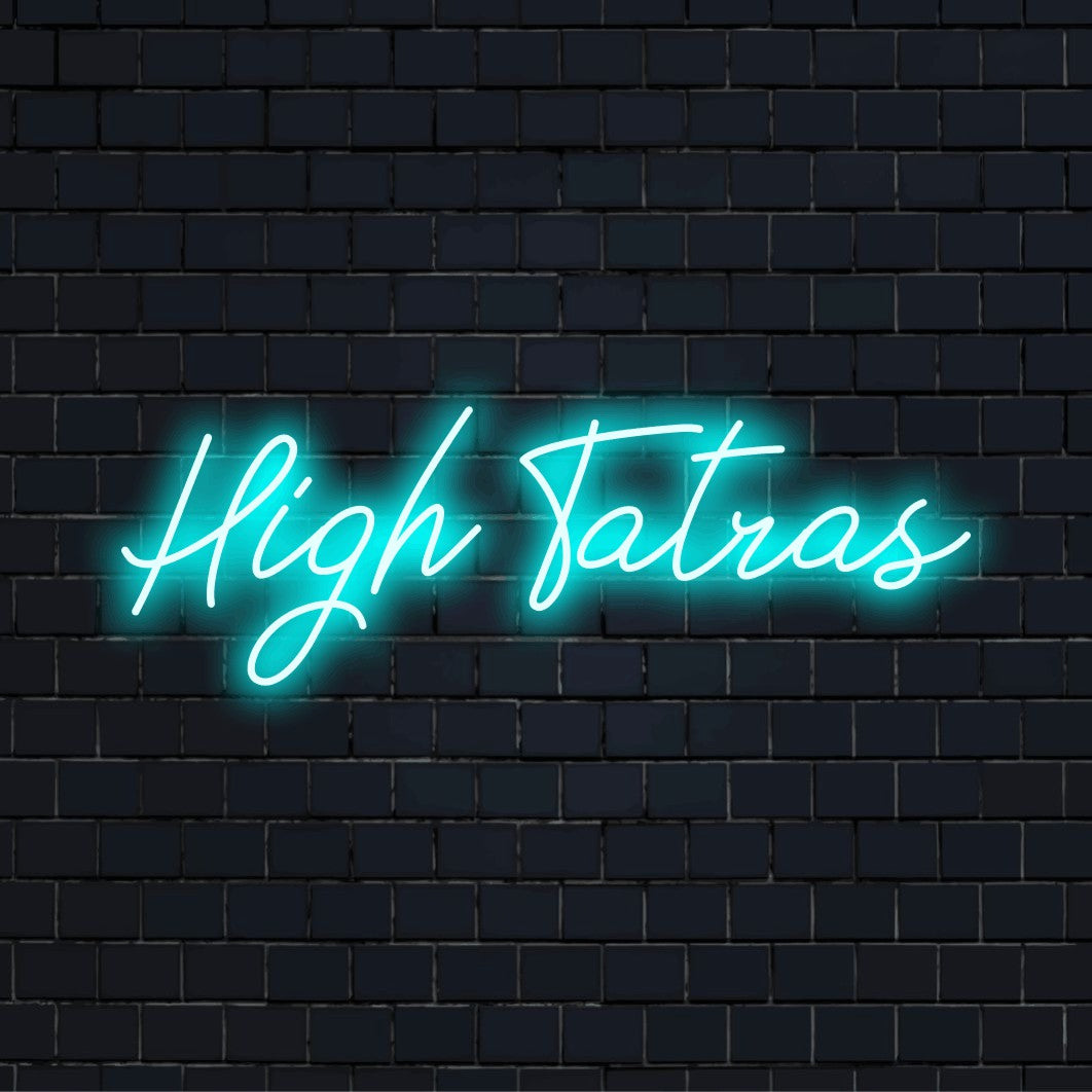 High Tatras Neon Sign, bright LED glow against brick backdrop