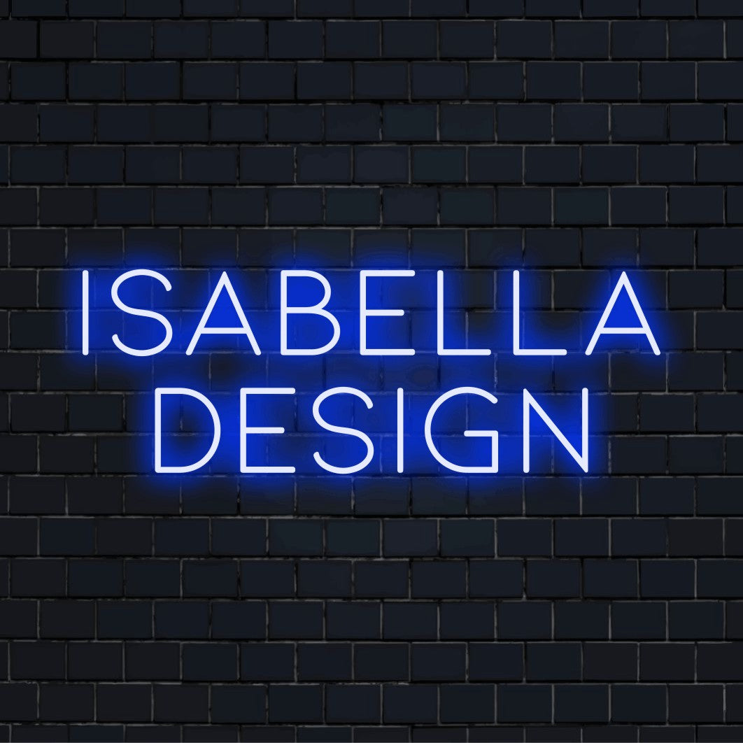 Isabella Design Personalized Neon Light with soft neon glow against brick backdrop